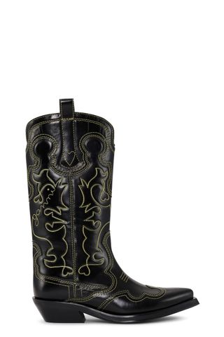 Black/yellow Mid Shaft Embroidered Western Boots