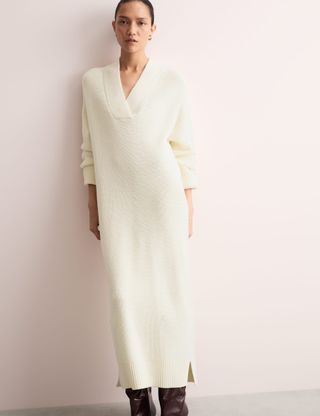 Pure Merino Wool Knitted V-Neck Dress