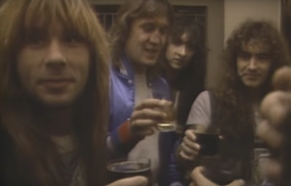 Howard, second right, in Iron Maiden's Behind The Iron Curtain documentary (cap not pictured)