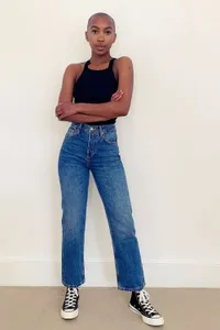 Mid Blue Editor Straight Jeans, now £39.20 was £49