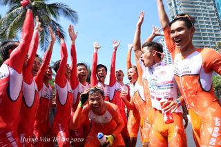 The the TP Ho Chi Minh riders celebrate at the HTV Cup