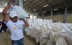 Bags of humanitarian aid sent to help Venezuelans.