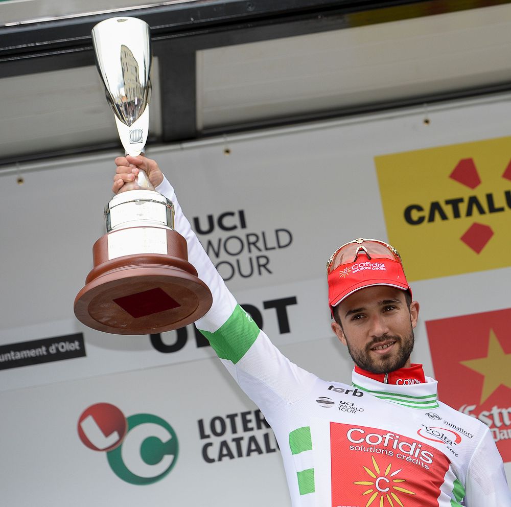 Nacer Bouhanni on the stage 2 podium at Volta a Catalunya