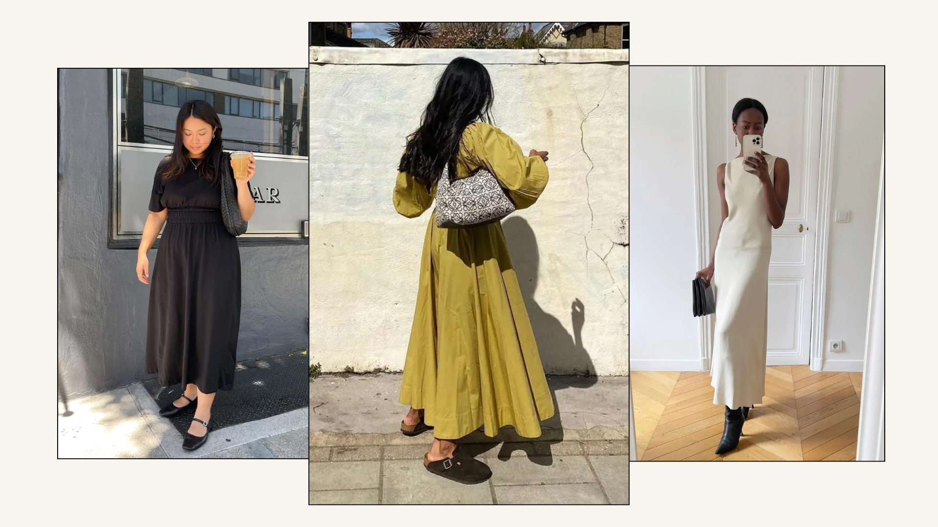 A collage of the best shoes to wear with midi dresses.