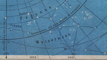 Illustrative collage of a vintage map of the sky with sperm swimming through it