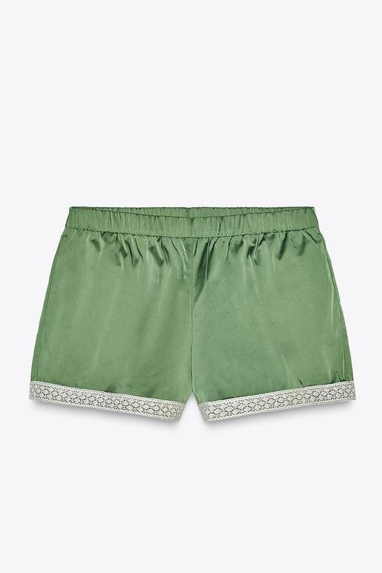 Zara, Satin Effect Shorts With Lace