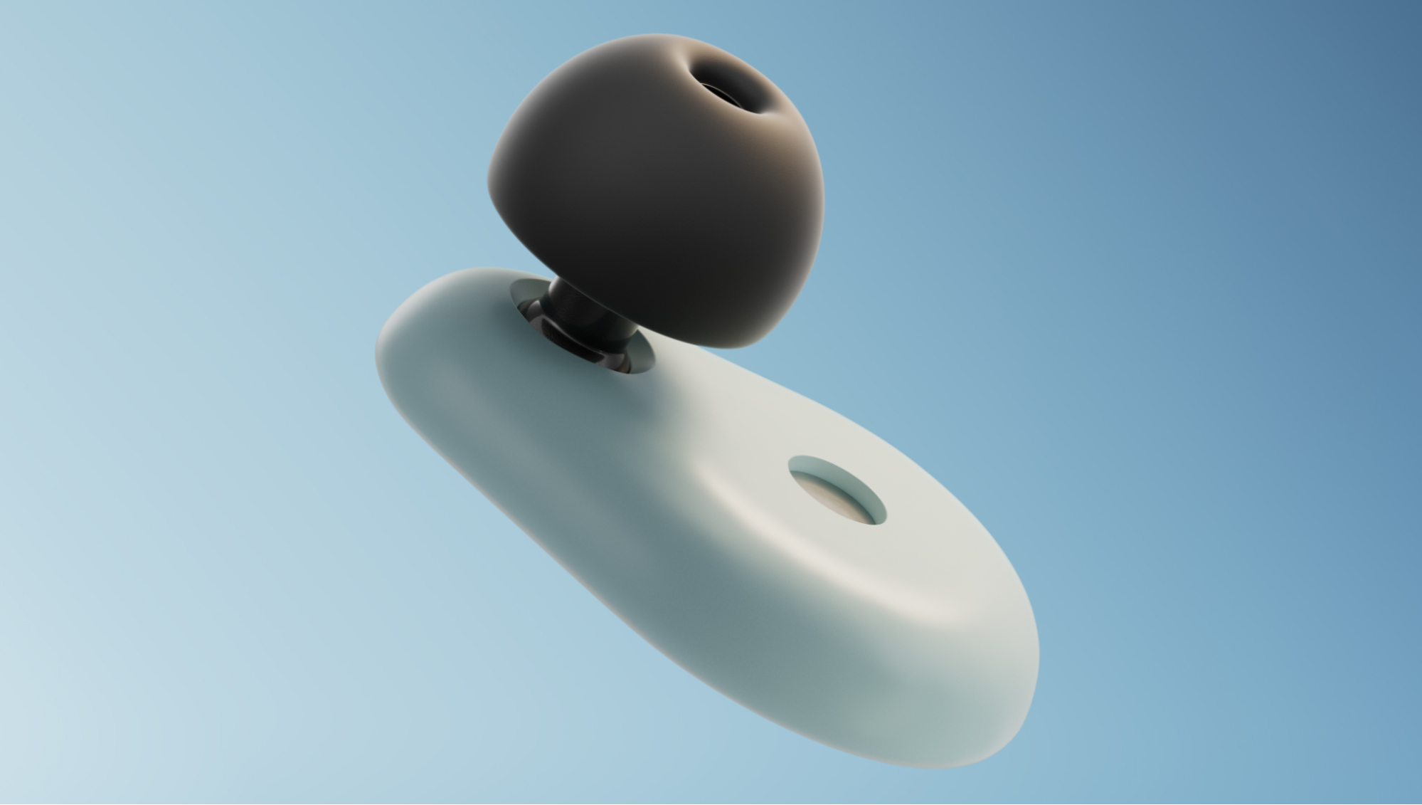 A Somnibud earbud on a blue background