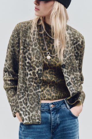 Strickfolienjacke mit Animal-Print