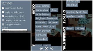 Photo Shader settings, application bar and experimental shaders