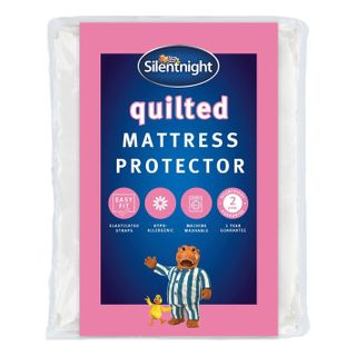 Silentnight Quilted Mattress Protector in its pink and blue packaging