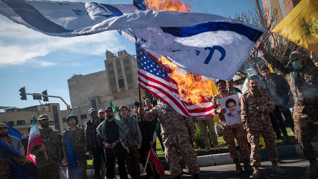 Islamic Revolutionary Guard Corps members attend funeral for slain Iranian commanders