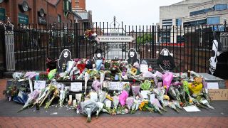 Flowers left on the Black Sabbath bench, Birmingham