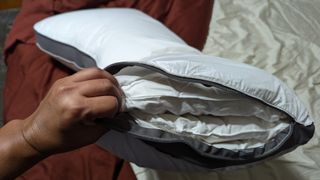 A look inside our reviewer's Sleep Number NaturalFit Ultimate pillow, with all three inserts