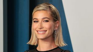 hailey bieber on the red carpet with a bob haircut