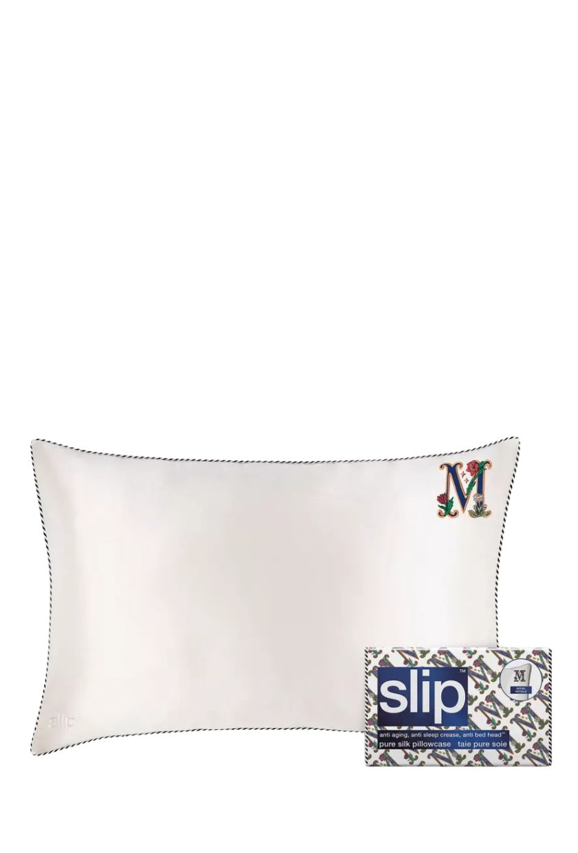 Slip, Queen Letter-Embroidered Silk Pillowcase
