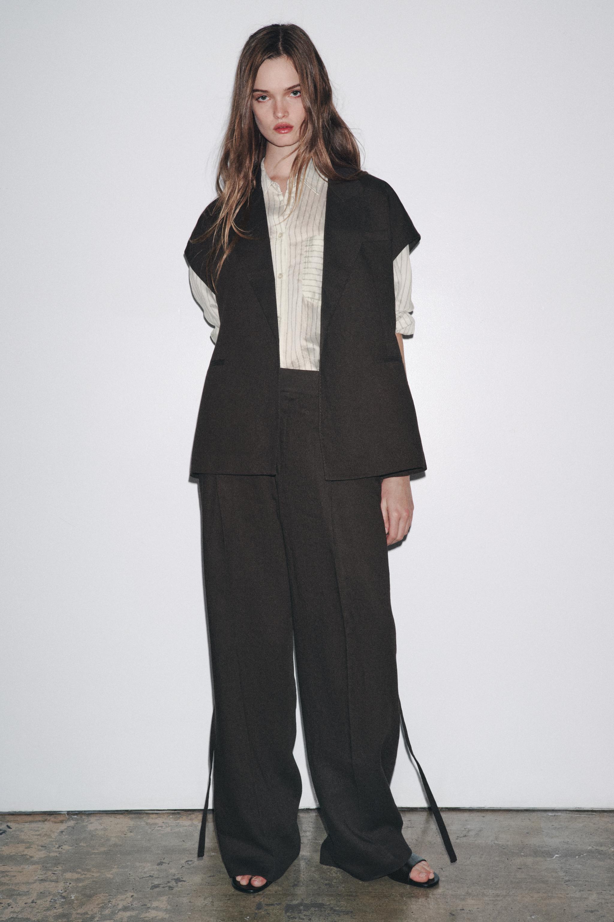 Linen Blend Pleated Trousers Zw Collection