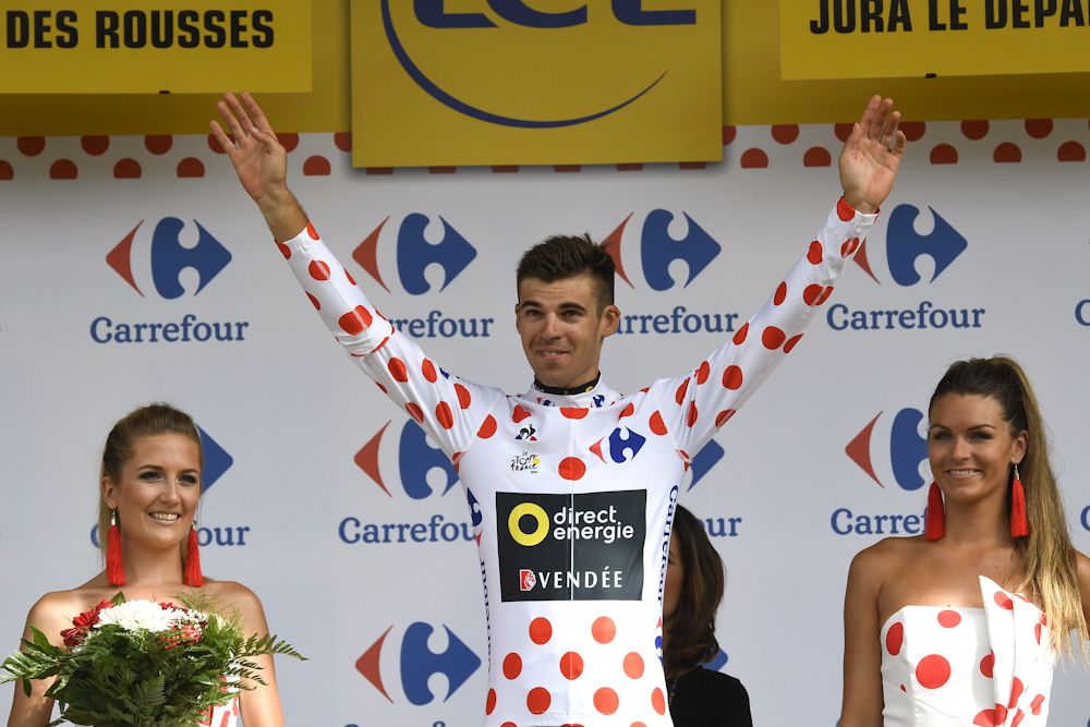 Lilian Calmejane (Direct Energie) in polka dots after winning stage 8 at the Tour de France