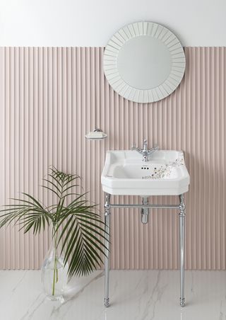 bathroom backsplash ideas with a textured pink wall