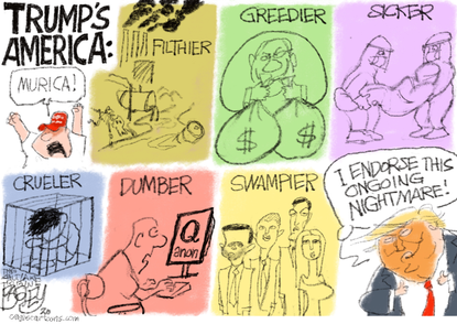 Political Cartoon U.S. Trump America 2020 nightmare endorsement