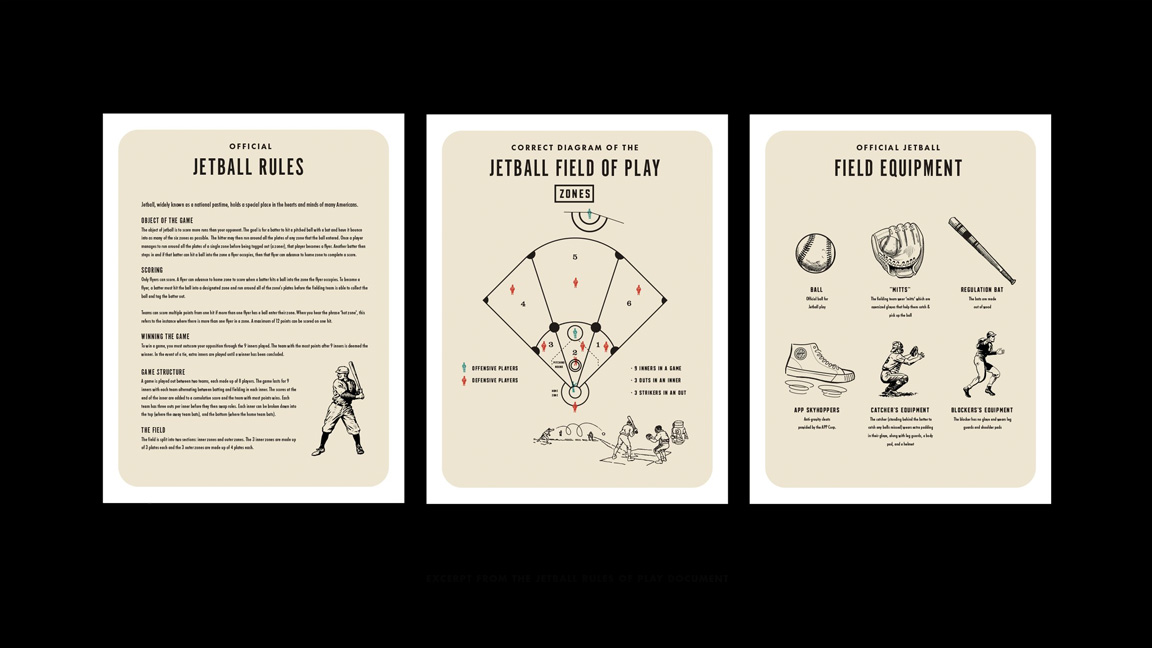 Hello Tomorrow logo design; a made up sports game manual