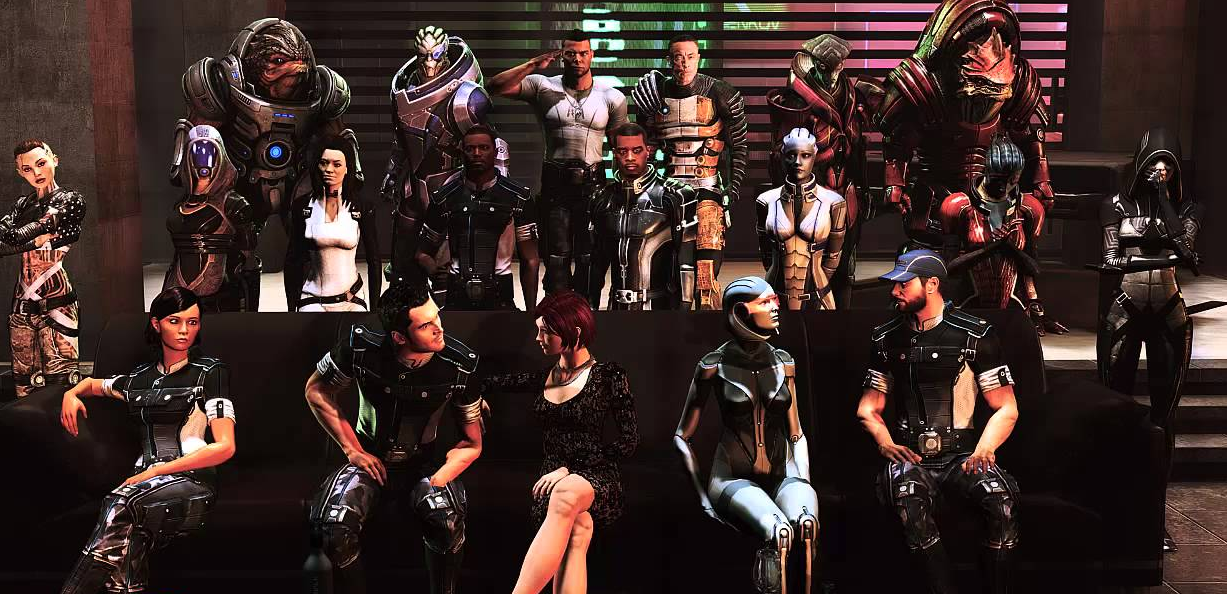 The characters unit for a photo in Mass Effect 3—Citadel