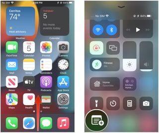 Access Instant Notes on iPhone with Home button: Swipe up from bottom of screen to invoke Control Center, then tap the Notes icon