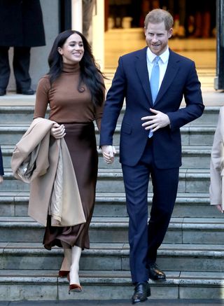 Prince Harry, Duke of Sussex and Meghan, Duchess of Sussex depart Canada House on January 07, 2020 in London, England