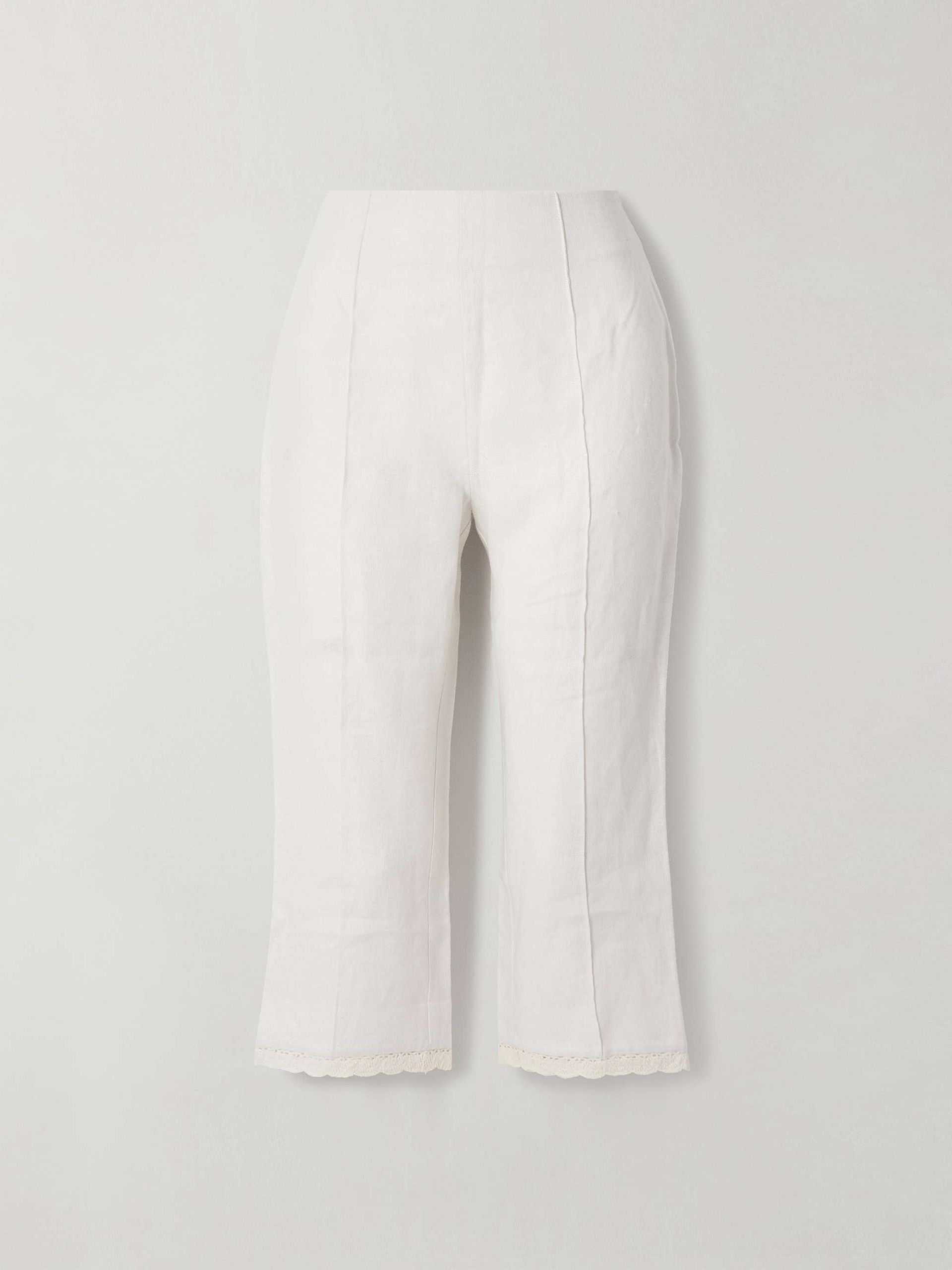 Effi Capri Crocheted Lace-Trimmed Linen Slim-Leg Pants