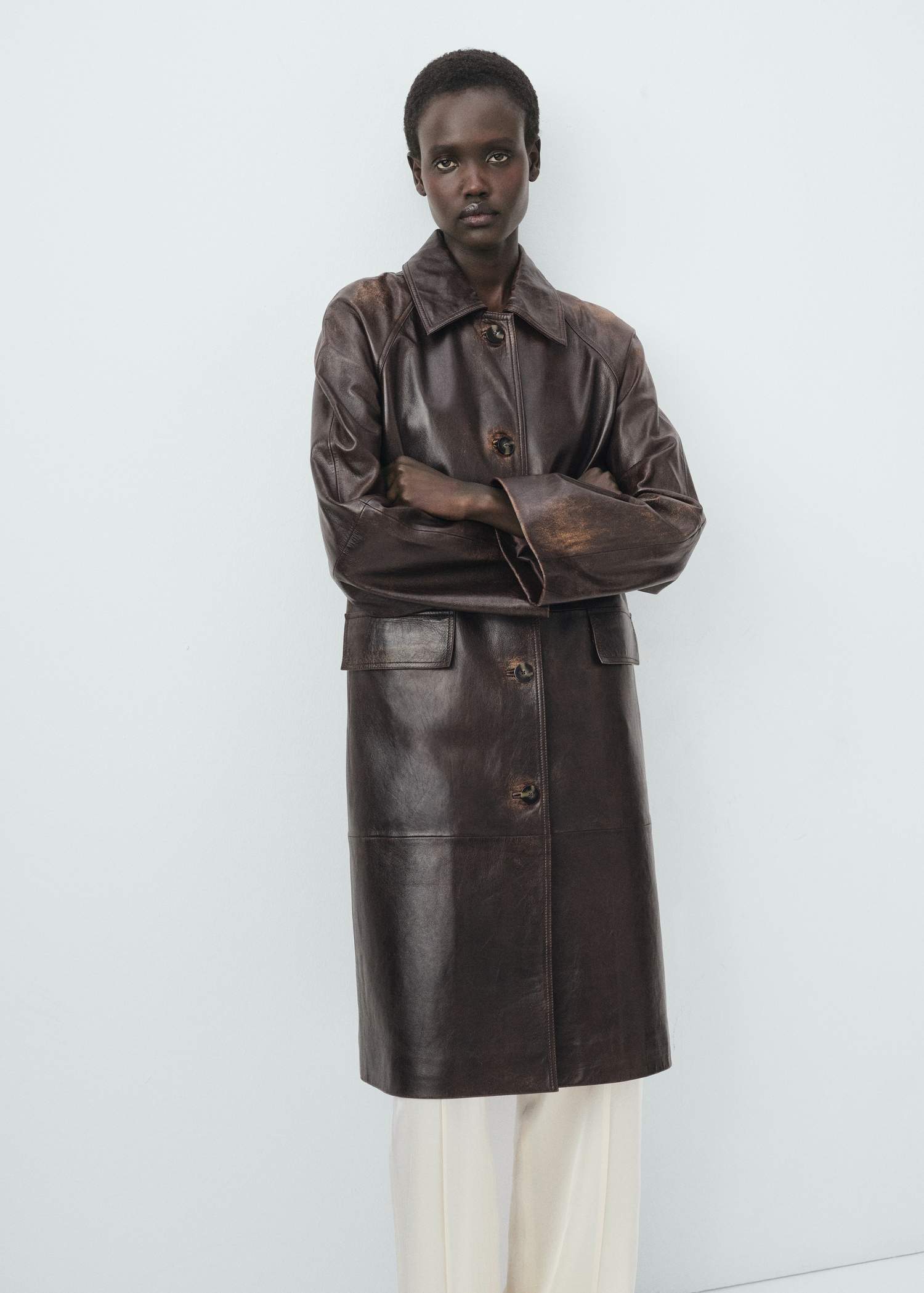 100% Leather Full-Length Coat - Women | Mango United Kingdom