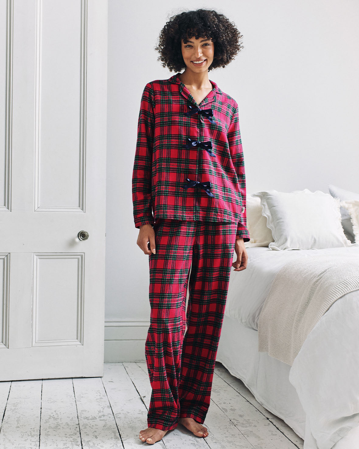 Organic Cotton Tartan Check Tie Front Long Pyjama Set