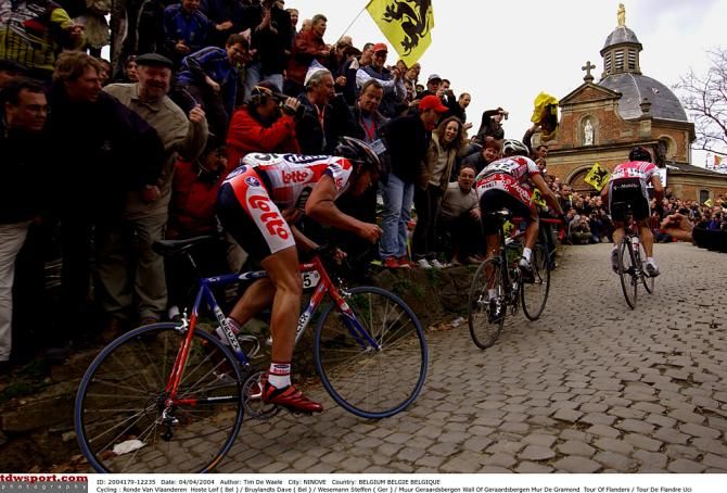 The fans get up close and personal on the Tour of Flanders course in 2004
