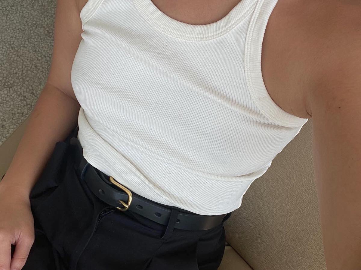 Jordan Risa Santos 31 Incredibly Chic Basics From the Amazon Sale Ribbed White Tank Top Belt Black Pants