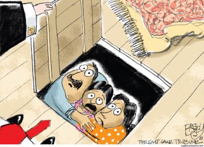 Political cartoon U.S. Trump immigration policy migrant children family separation
