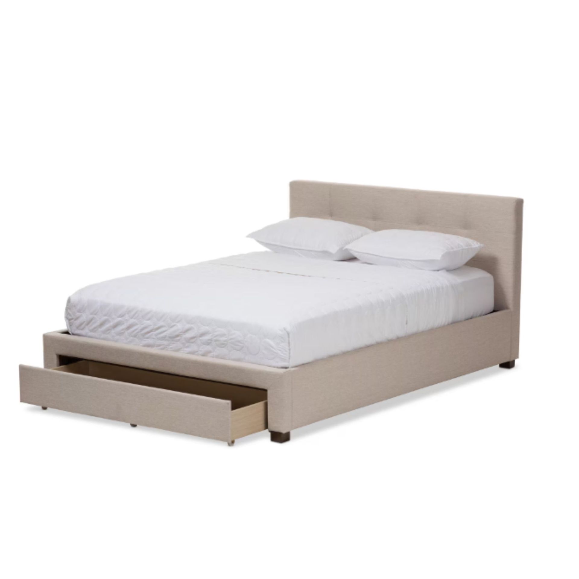 Brandy Contemporary Beige Fabric Upholstered Queen Size Bed