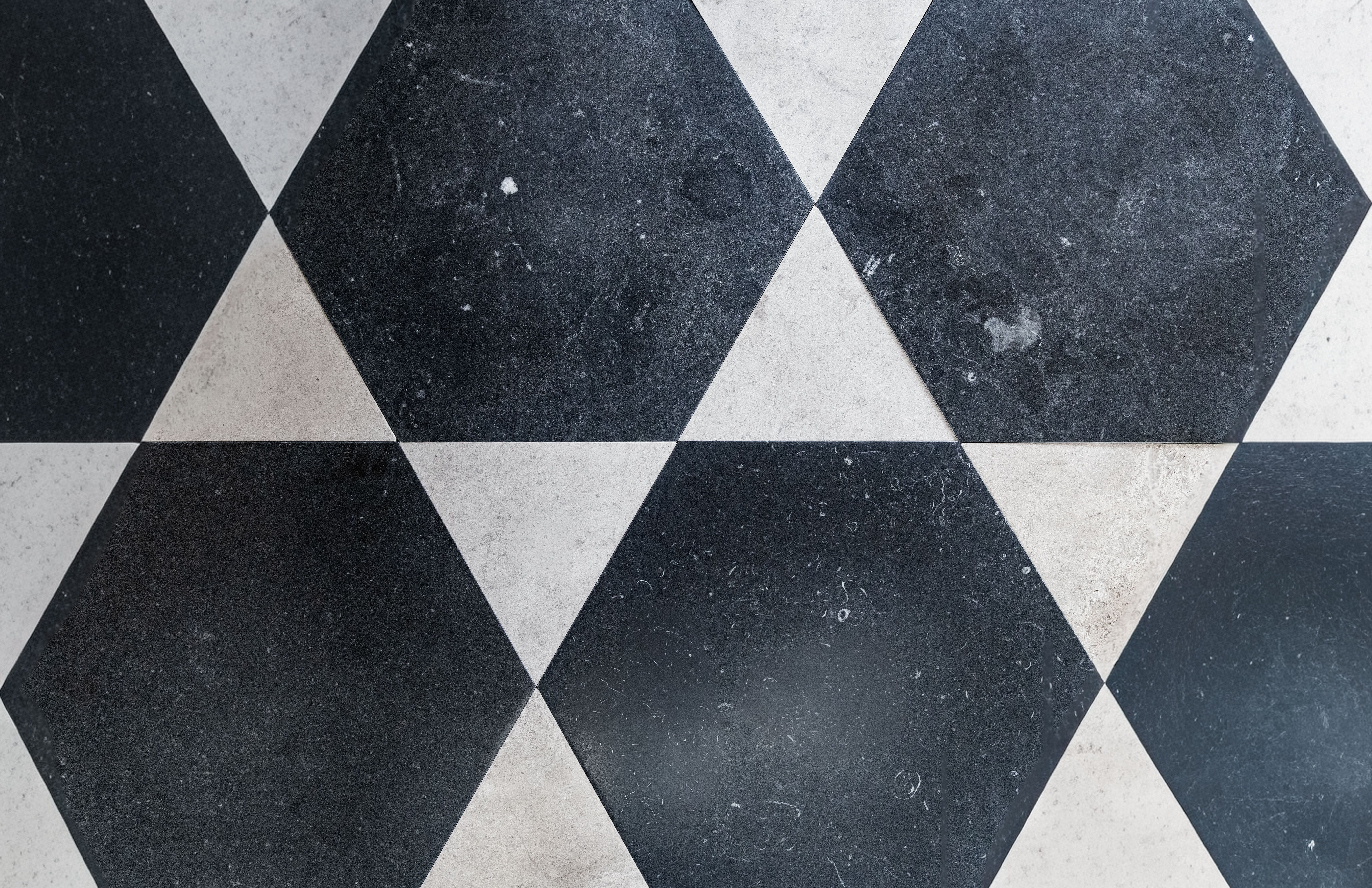 A black and white tiled floor