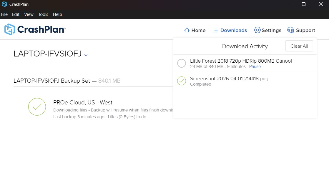 CrashPlan recovery complete