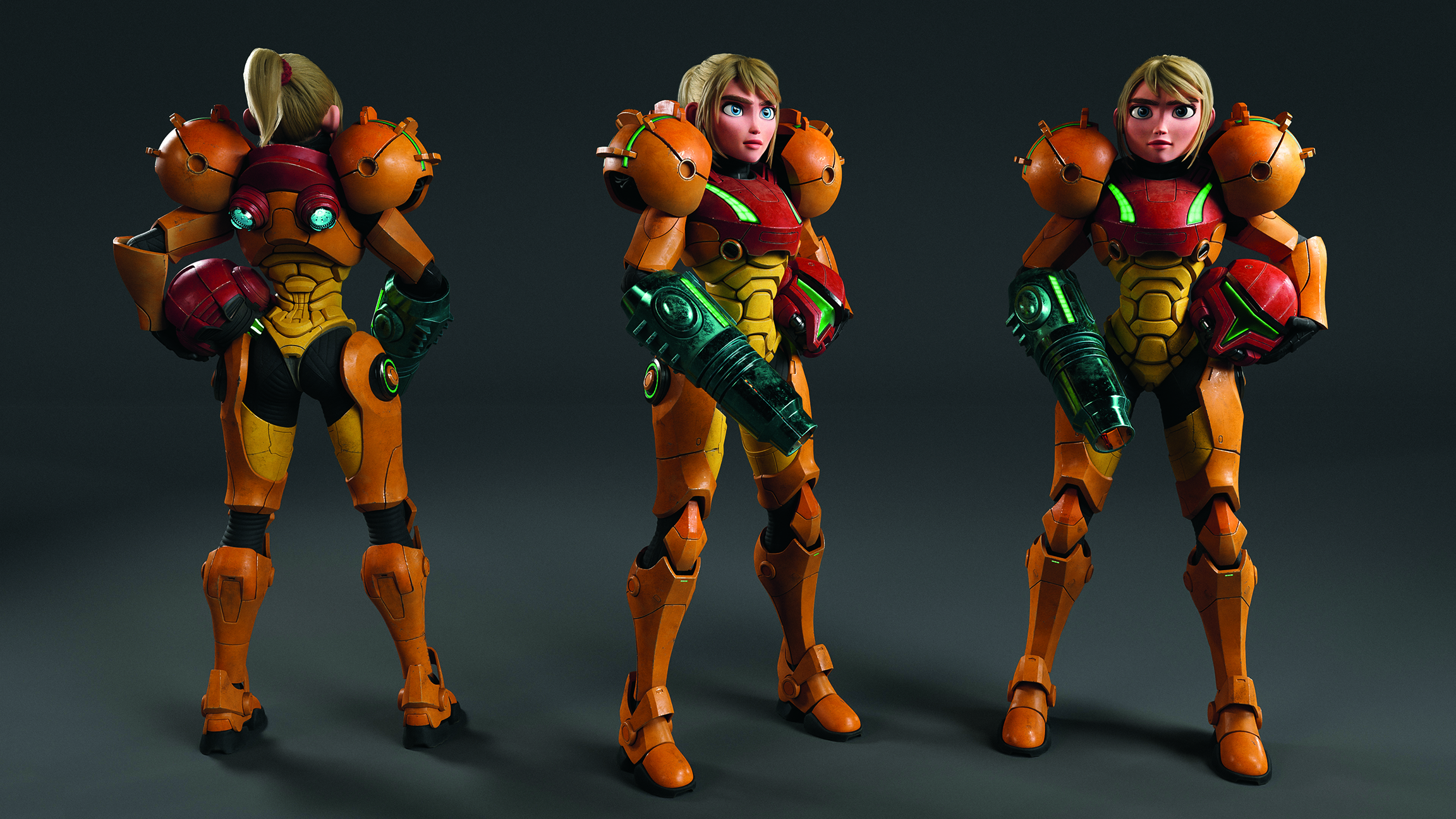 3D character art of a more stylised Metroid