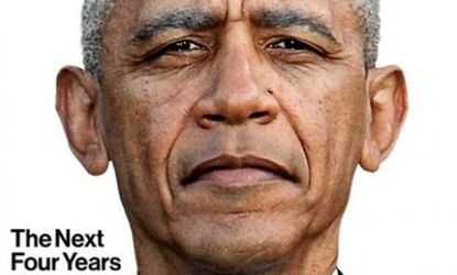 While most publications went for a celebratory shot, Bloomberg BusinessWeek photoshopped an image forecasting the toll the next four years might take on Obama.