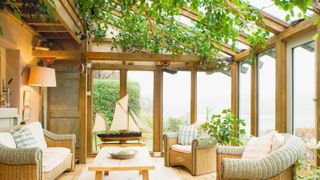 heating a conservatory - timber frame conservatory on cold day