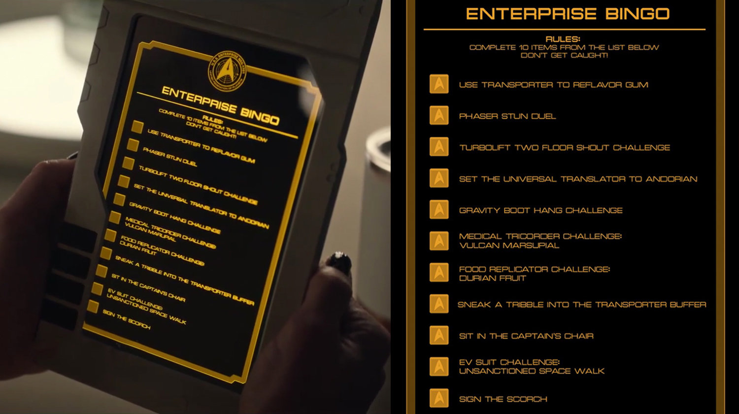 Enterprise Bingo card on Star Trek: Strange New Worlds.