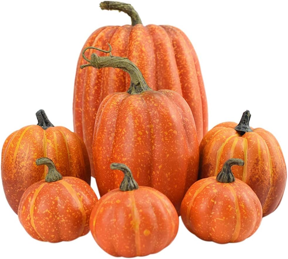 Settoo Pack of 7 Large Artificial Pumpkins for Thanksgiving and Halloween, Artificial Pumpkin Decoration, Creative Home Table Decoration Props