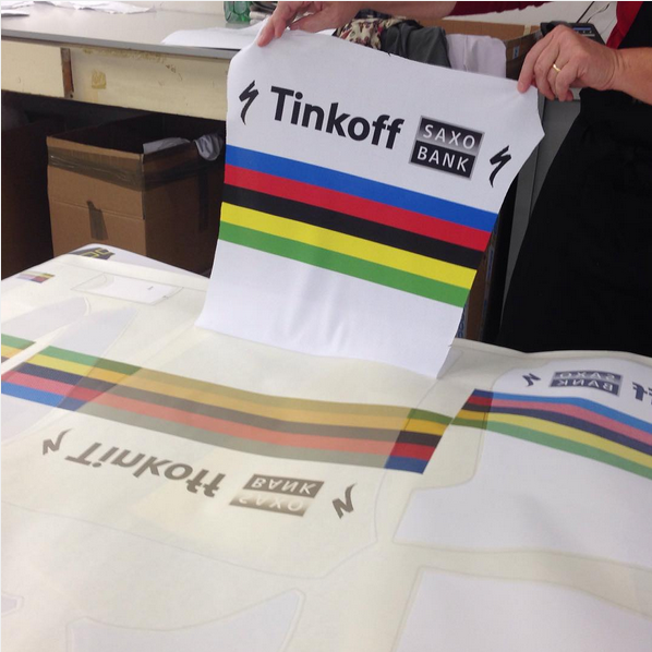 Peter Sagan's world champion's jersey in the making