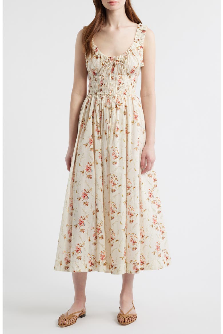 Emmaretta Floral Shirred Organic Cotton Voile Dress