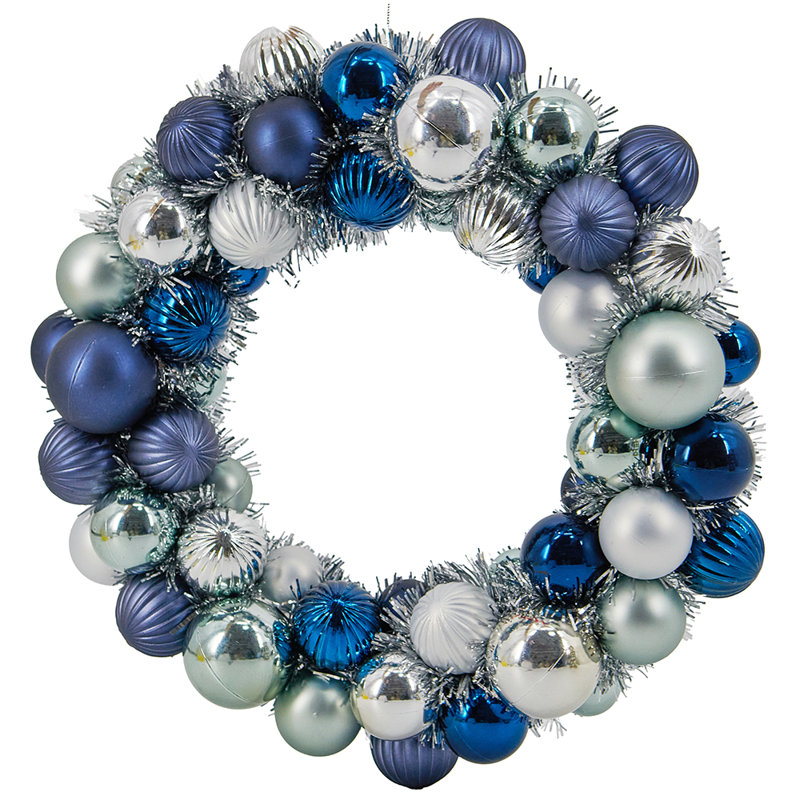 Bloomsbury Market Miluhome 12.6&#039;&#039; Christmas Wreath for Front Door Tree Blue Silver Artificial Hanging Xmas Wreaths Ornaments Tree Home Decoration | Wayfair