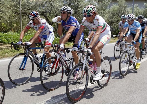 Eventual stage winner Filippo Pozzato (Katusha) in the pack