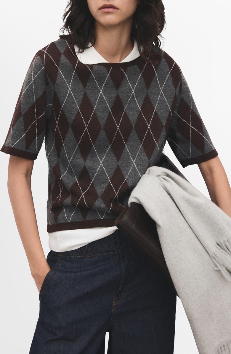 Rombus Argyle Plaid Short Sleeve Sweater