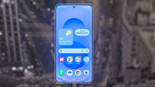 Samsung Galaxy S25 showing the home screen with apps and widgets