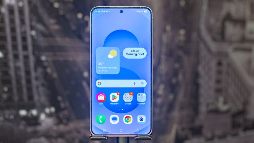 Samsung Galaxy S25 showing the home screen with apps and widgets