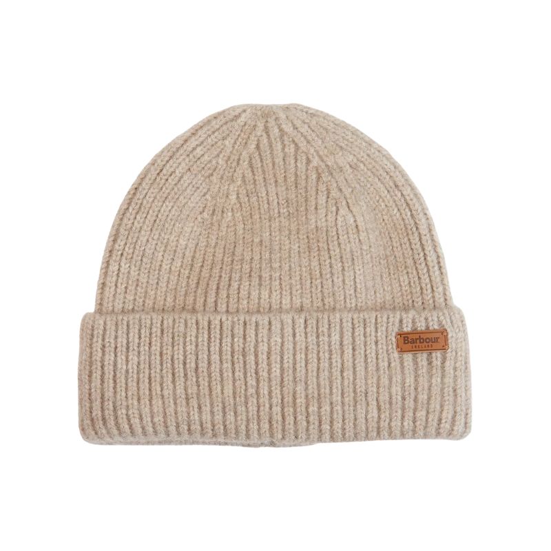 A cutout of a beige Barbour beanie