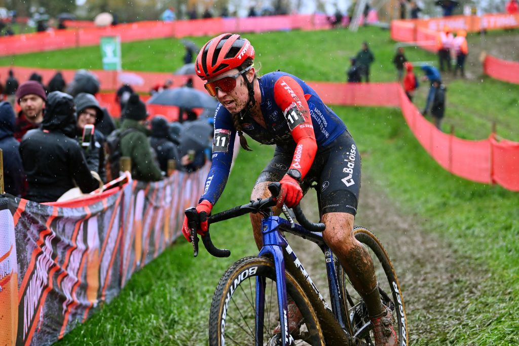 OVERIJSE BELGIUM NOVEMBER 20 Shirin Van Anrooij of The Netherlands and Team TrekLions competes during the 62nd UCI Cyclocross World Cup Druivencross Overijse 2022 Womens Elite CXWorldCup Overijse Cyclocross on November 20 2022 in Overijse Belgium Photo by Luc ClaessenGetty Images